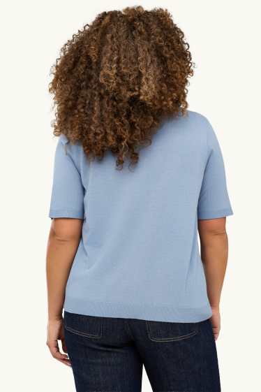 Dames - Gebreid poloshirt - regular fit - lichtblauw