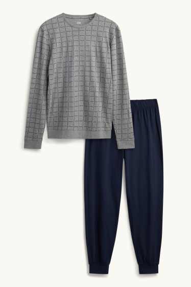 Herren - Pyjama - blau / grau