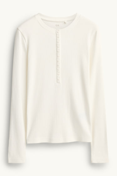 Dona - Samarreta d’estil henley - slim fit - acanalada - blanc