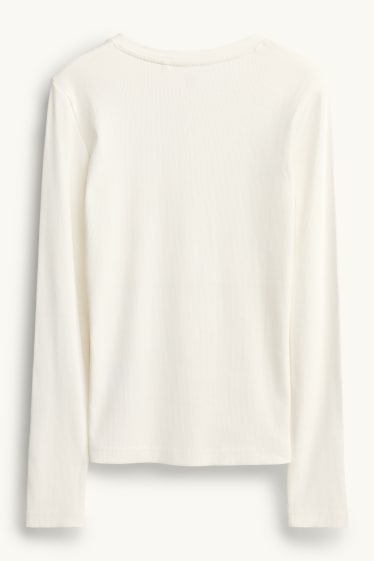Dona - Samarreta d’estil henley - slim fit - acanalada - blanc