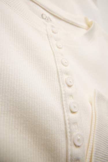 Dona - Samarreta d’estil henley - slim fit - acanalada - blanc