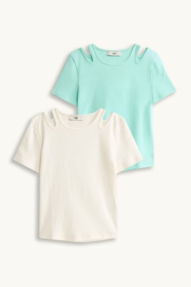 Kinder Mädchen - Multipack 2er - Kurzarmshirt - gerippt - türkis