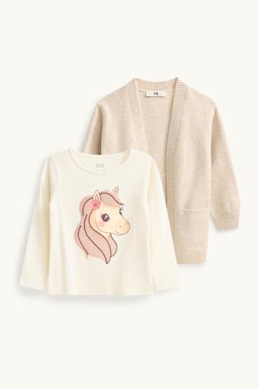 Children Girls - Pony - set - cardigan and long sleeve top - 2 piece - beige