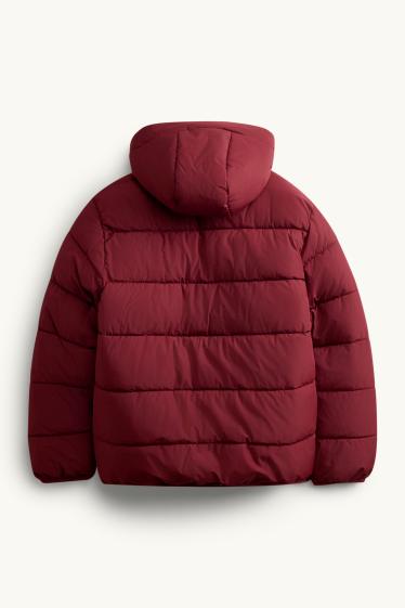 Kinder Buben - Steppjacke mit Kapuze - wasserabweisend - dunkelrot