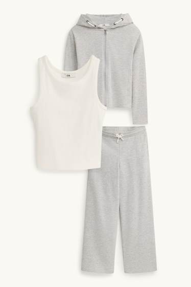 Kinderen: meisjes - Set - sweatvest met capuchon, joggingbroek en top - 3-delig - grijs-mix