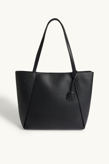 Dámské - Velká kabelka shopper - imitace kůže - černá