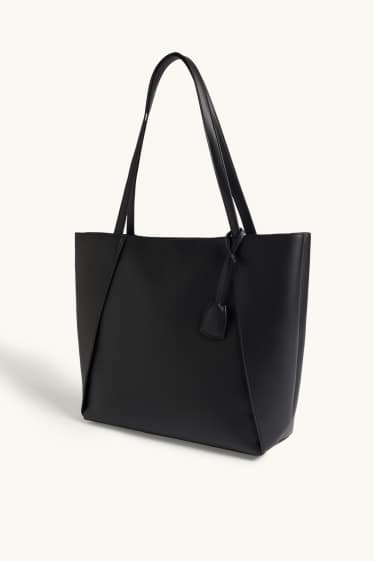 Dámské - Velká kabelka shopper - imitace kůže - černá
