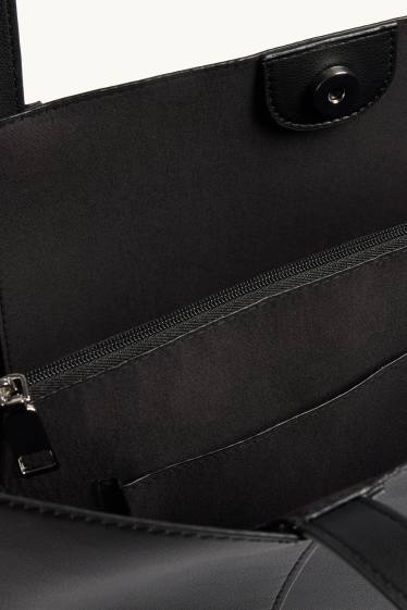 Dámské - Velká kabelka shopper - imitace kůže - černá