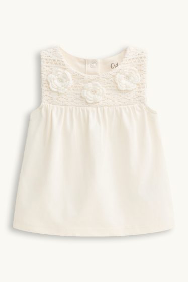 Baby Mädchen - Blümchen - Baby-Outfit - 2 teilig - weiss / rosa