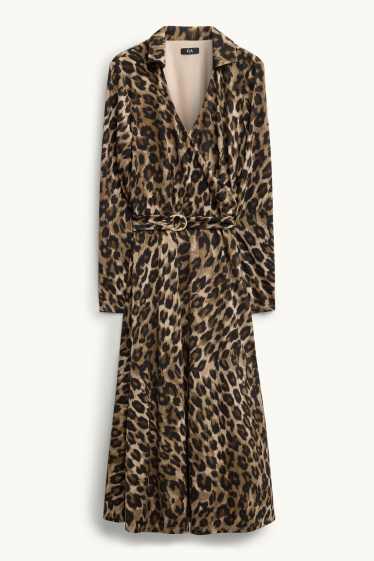 Dona - Vestit fit & flare amb cinturó - estampat de lleopard - marró