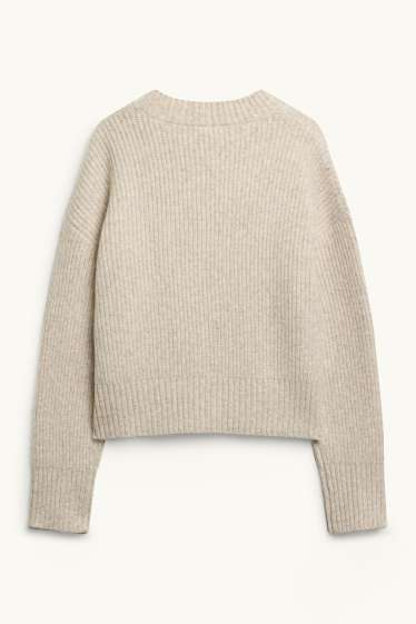 Damen - Strickjacke - gerippt - cremeweiß