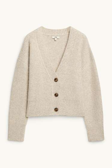 Damen - Strickjacke - gerippt - cremeweiß