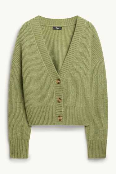 Femmes - Gilet en maille - finition côtelée - vert