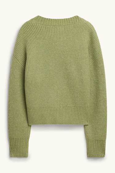 Femmes - Gilet en maille - finition côtelée - vert