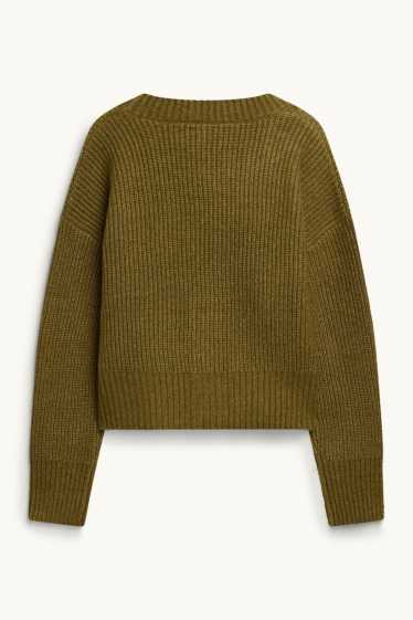 Damen - Strickjacke - gerippt - khaki