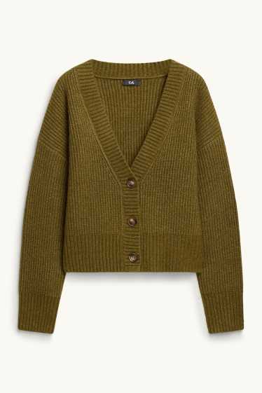 Damen - Strickjacke - gerippt - khaki