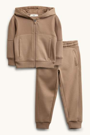 Kinder Buben - Set - Sweatjacke mit Kapuze und Jogginghose - 2 teilig - hellbraun