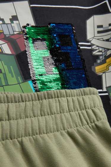 Bambini - Set - felpa con cappuccio e pantaloni sportivi - 2 pezzi - effetto brillante - Minecraft - nero