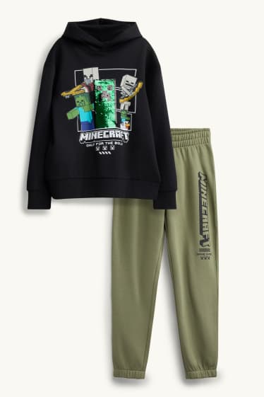 Bambini - Set - felpa con cappuccio e pantaloni sportivi - 2 pezzi - effetto brillante - Minecraft - nero