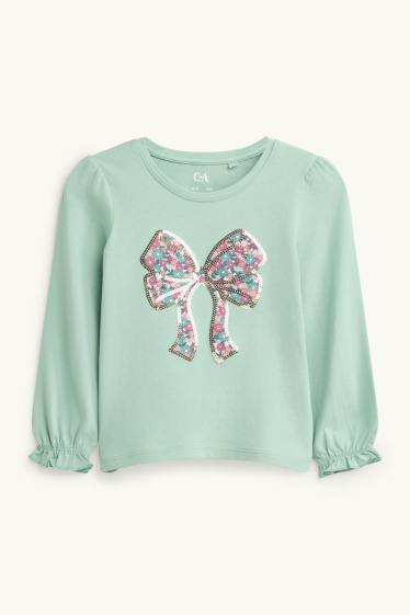 Kinderen: meisjes - Strik - longsleeve - glanseffect - mintgroen