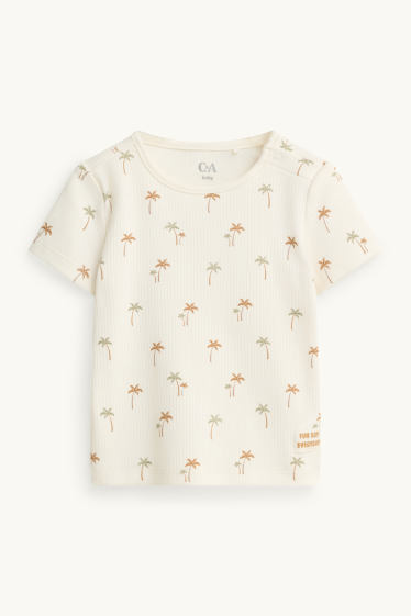 Baby: jongens - Palmboompje - babypyjama - 2-delig - ribstof - crèmekleurig