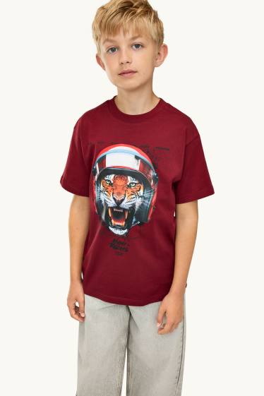 Kinderen: jongens - Set van 2 - racewagen en tijger - T-shirt - crème wit