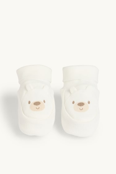 Unisexe - Oursons - chaussons bébé - côtelés - blanc