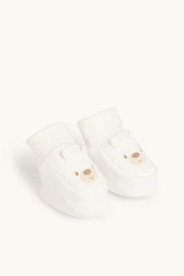 Unisexe - Oursons - chaussons bébé - côtelés - blanc
