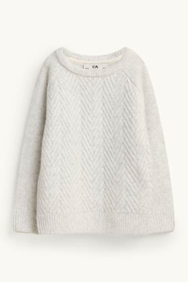 Kinder Jungen - Pullover - Zopfmuster - hellgrau