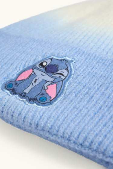 Kinder Mädchen - Lilo & Stitch - Mütze - gerippt - gemustert - blau / weiß