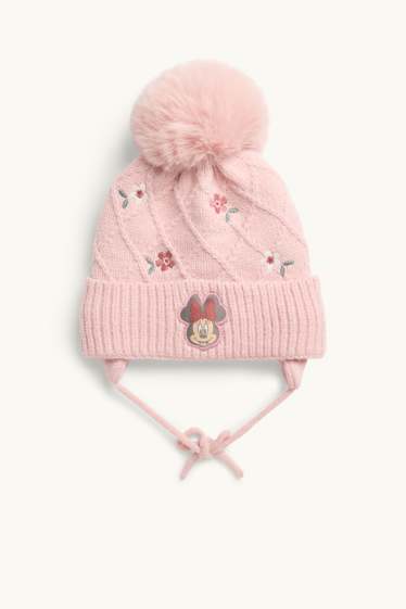 Baby Mädchen - Minnie Maus - Baby-Bommelmütze - Zopfmuster - rosa