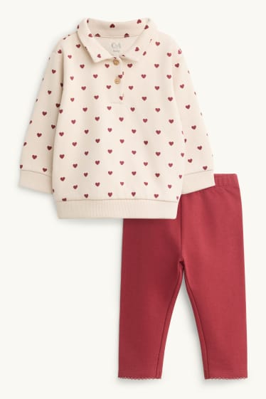 Baby Mädchen - Herzchen - Baby-Outfit - 2 teilig - rot / beige