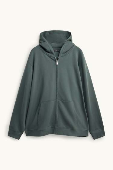 Hommes - Sweat zippé en molleton avec capuche - vert