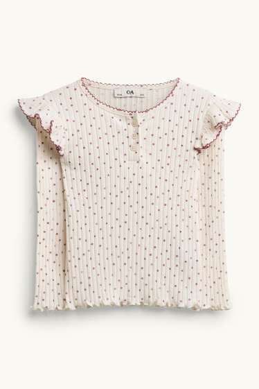 Kinder Mädchen - Langarmshirt - gerippt - gepunktet - cremeweiß