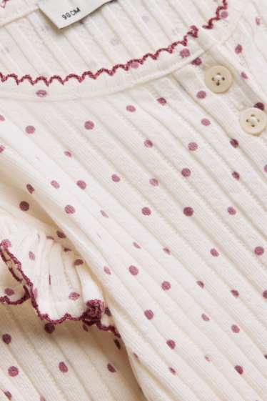 Kinder Mädchen - Langarmshirt - gerippt - gepunktet - cremeweiß