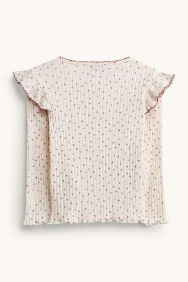 Kinder Mädchen - Langarmshirt - gerippt - gepunktet - cremeweiß