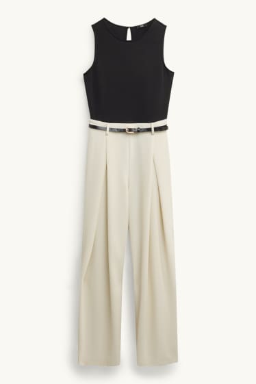 Dames - Jumpsuit met riem - zwart / beige