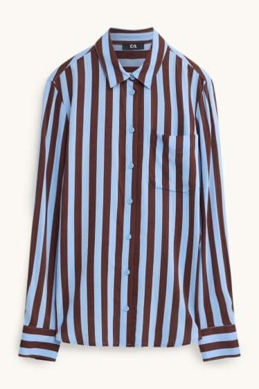 Dames - Blouse - gestreept - bruin / blauw