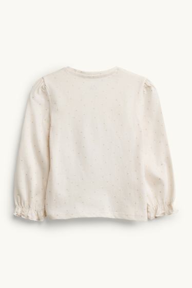 Kinder Mädchen - Langarmshirt - Mädchen und Hund - Glanz-Effekt - gepunktet - cremeweiss