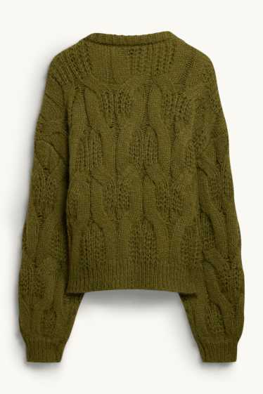 Femei - Cardigan tricotat - cu torsade - verde