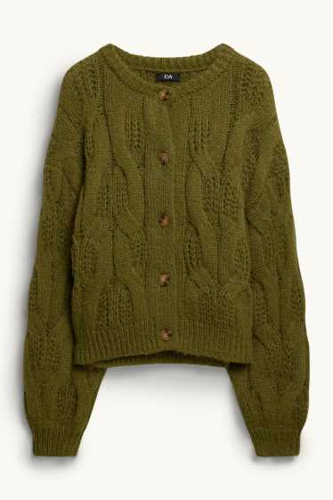 Femei - Cardigan tricotat - cu torsade - verde