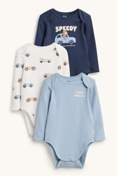 Baby Buben - Multipack 3er - Tiger und Auto - Baby-Body - blau