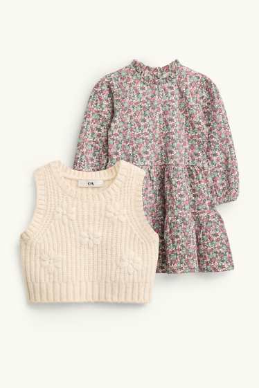 Kinder Mädchen - Blümchen - Baby-Crochet-Outfit - 2 teilig - grün / beige