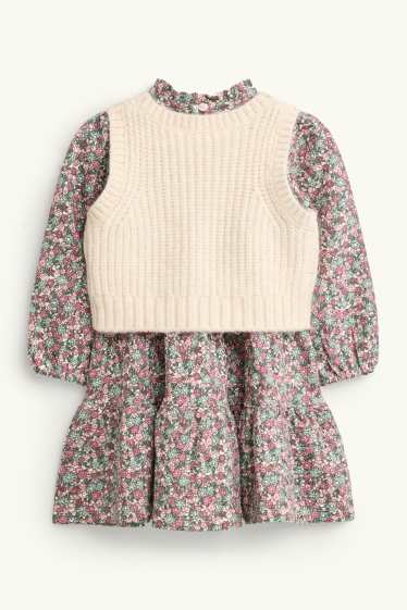 Kinder Mädchen - Blümchen - Baby-Crochet-Outfit - 2 teilig - grün / beige