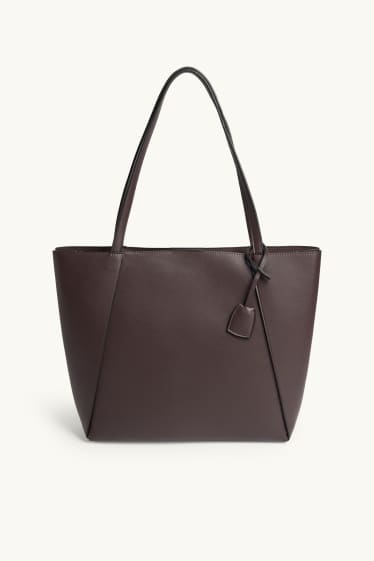 Damen - Großer Shopper - Lederimitat - dunkelbraun
