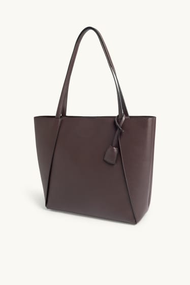 Damen - Großer Shopper - Lederimitat - dunkelbraun