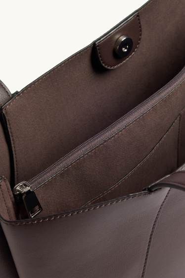 Damen - Großer Shopper - Lederimitat - dunkelbraun