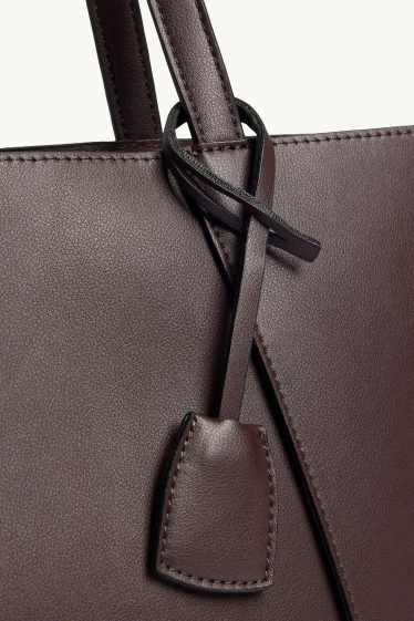 Damen - Großer Shopper - Lederimitat - dunkelbraun