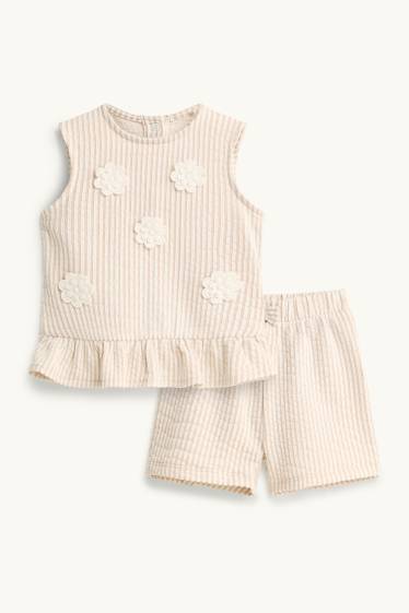 Baby Girls - Floral - baby outfit - 2 piece - striped - beige