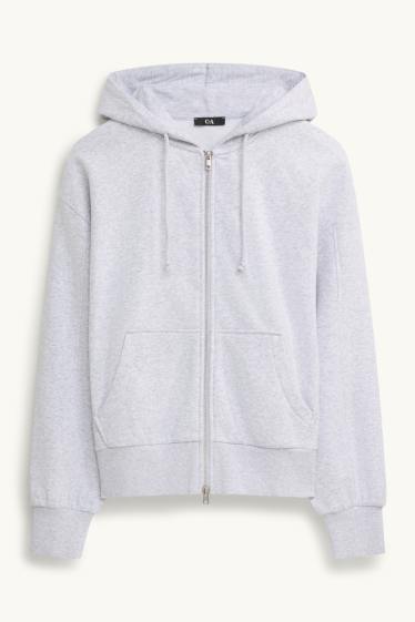 Damen - Sweatjacke mit Kapuze - hellgrau-melange